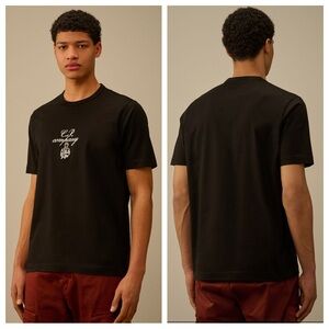 C.P. Company 30/2 Mercerized Jersey Twisted Embroidery T-Shirt in Black